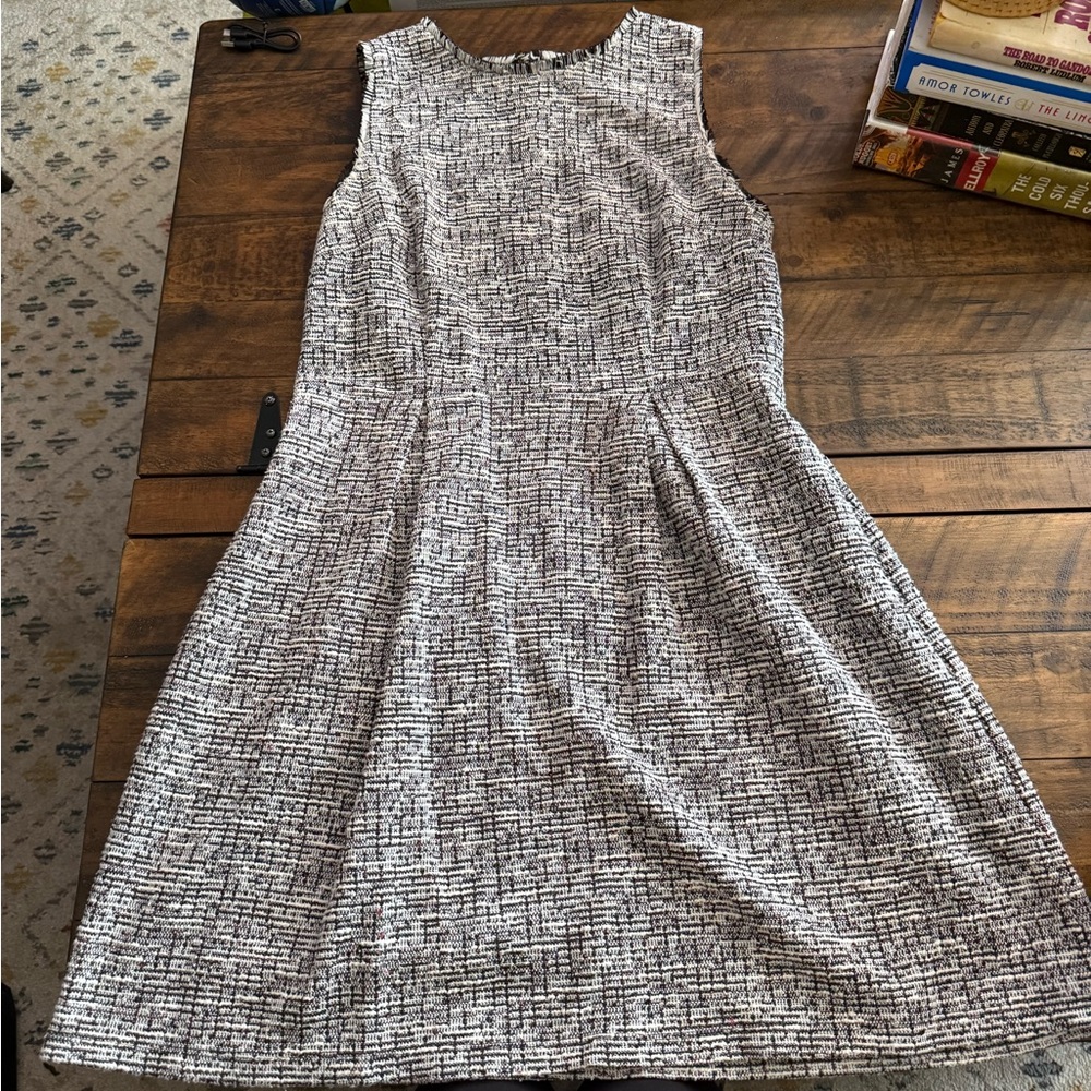 LOFT Black and White Textured Sleeveless Mini Dress